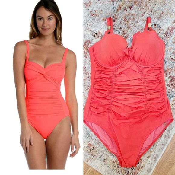 Opera Twist  Coral One Piece Swimsuit 12 - Picture 1 of 8